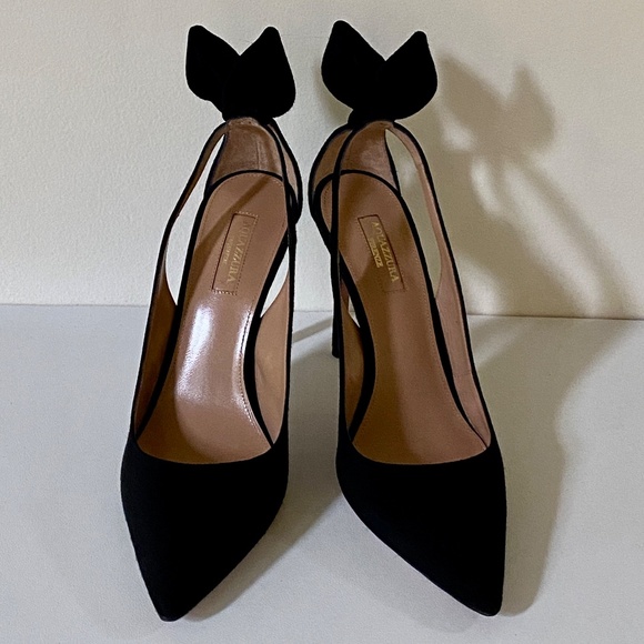 Aquazzura Black Suede Bow Tie Pumps 105 US8.5 / IT38.5 - Picture 12 of 16